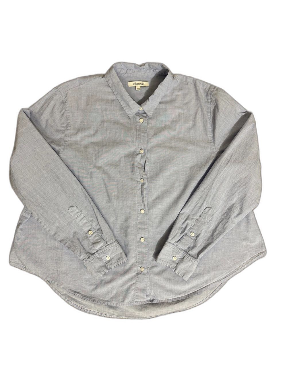 Madewell Women's Lightweight Blue Button-Down Shirt Round Hem Long Sleeve size L